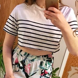 Black and white striped cropped t-shirt